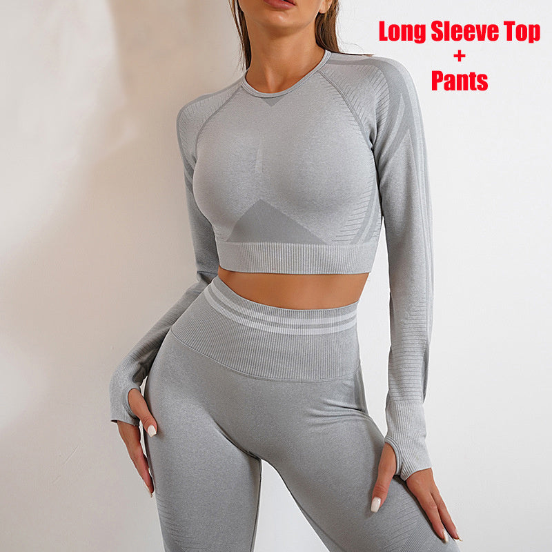 Seamless Yoga Pants Sports Gym Fitness Leggings Or Long Sleeve Tops Outfits Butt Lifting Slim Workout Sportswear Clothing - Peak Motion