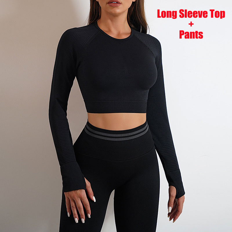 Seamless Yoga Pants Sports Gym Fitness Leggings Or Long Sleeve Tops Outfits Butt Lifting Slim Workout Sportswear Clothing - Peak Motion