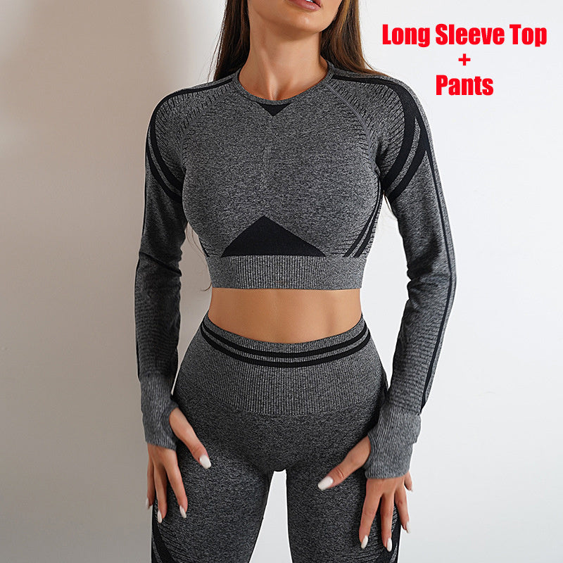 Seamless Yoga Pants Sports Gym Fitness Leggings Or Long Sleeve Tops Outfits Butt Lifting Slim Workout Sportswear Clothing - Peak Motion