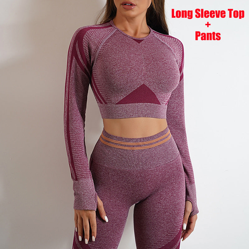 Seamless Yoga Pants Sports Gym Fitness Leggings Or Long Sleeve Tops Outfits Butt Lifting Slim Workout Sportswear Clothing - Peak Motion