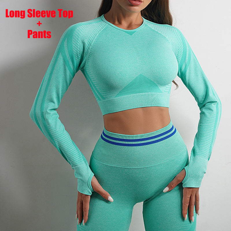 Seamless Yoga Pants Sports Gym Fitness Leggings Or Long Sleeve Tops Outfits Butt Lifting Slim Workout Sportswear Clothing - Peak Motion