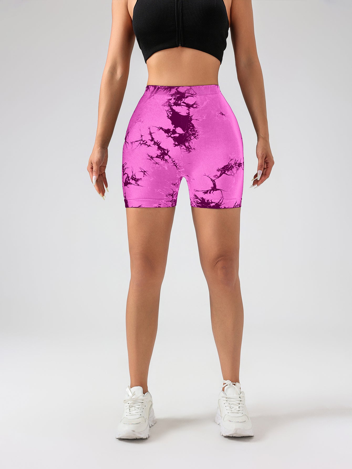 Women's Tie Dye High Waist V-Back Scrunch Yoga Shorts, Seamless Sport Athletic Shorts With Stretch Fabric, Fitness Workout Bottoms - Peak Motion