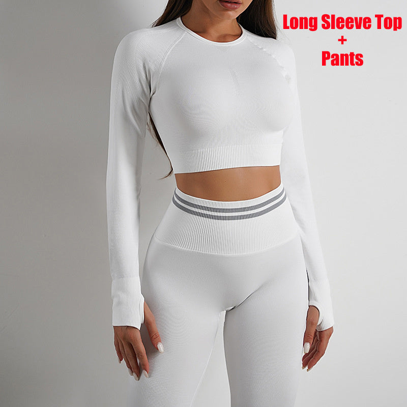 Seamless Yoga Pants Sports Gym Fitness Leggings Or Long Sleeve Tops Outfits Butt Lifting Slim Workout Sportswear Clothing - Peak Motion