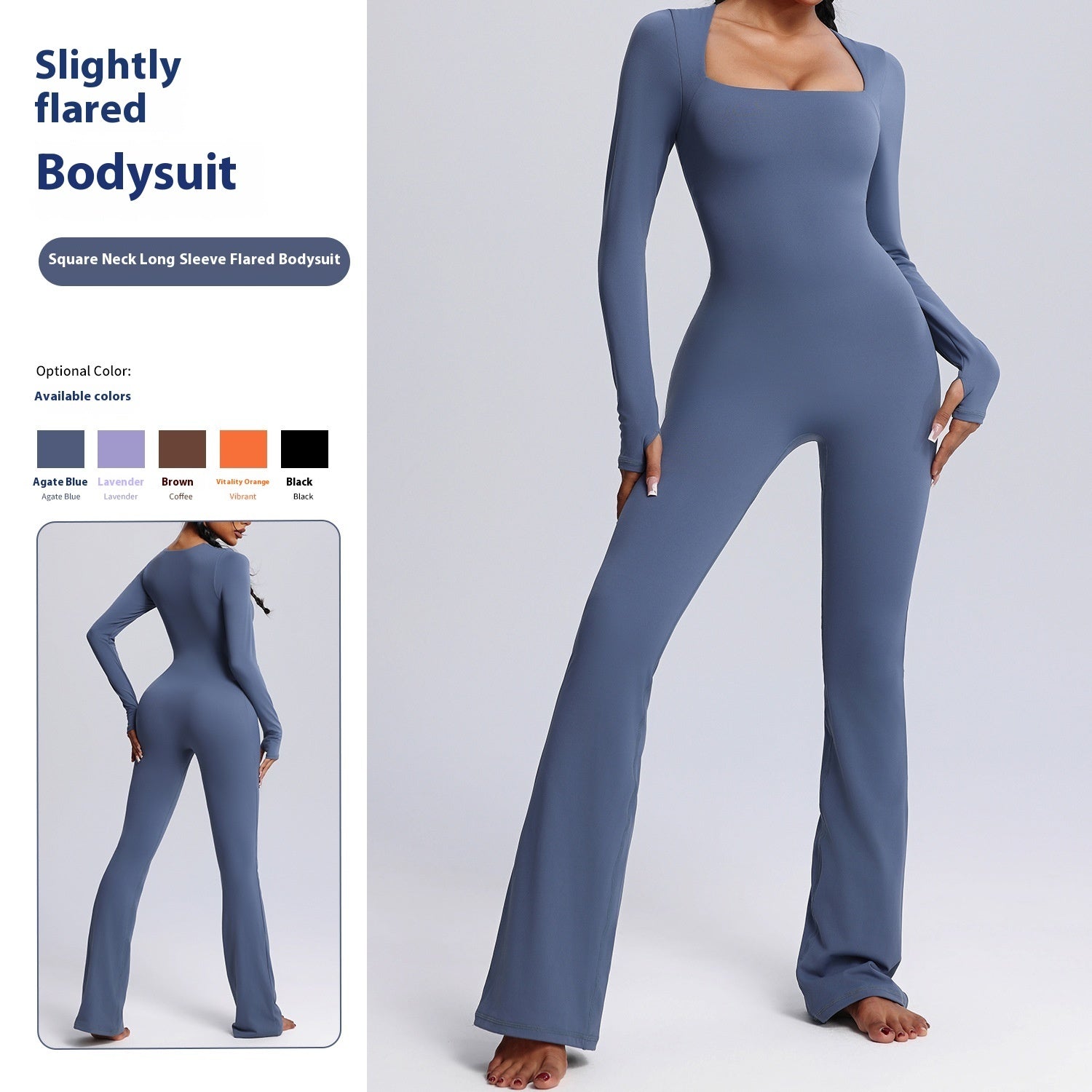 New Square Neck Long-sleeved Jumpsuit Yoga Fitness Sports Flared Pants Breathable Bodysuit Women's Clothing - Peak Motion